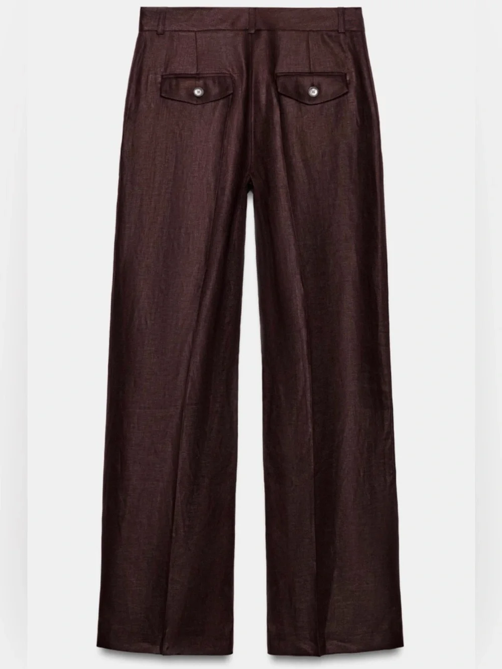 Zara 100% Linen Straight Leg Pants Brown Mid Rise NWT Size M